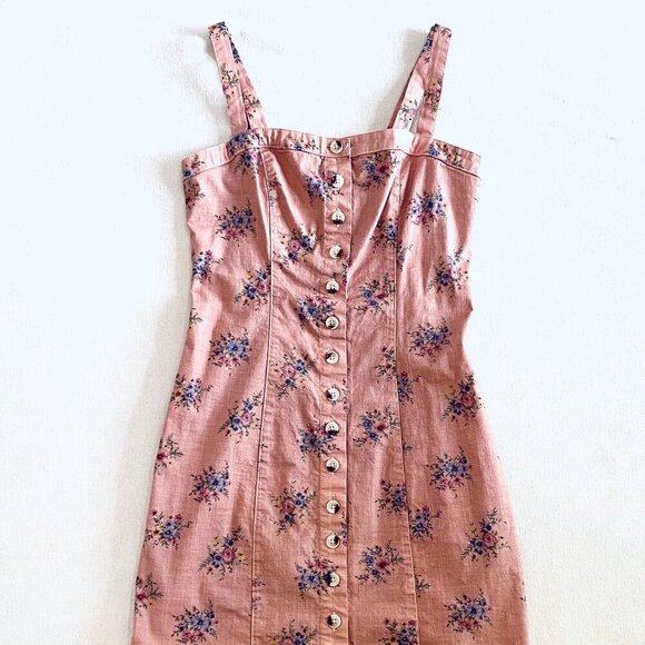 Forever 21 pink floral mini dress Womens Small stretch retro flowers body con - Picture 2 of 10
